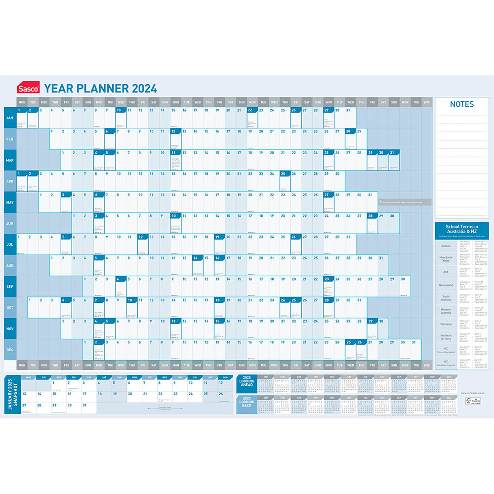 Image for OPD SASCO OPD105885 610 X 870MM YEAR PLANNER from Margaret River Office Products Depot