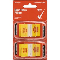 opd transparent sign here flags 25 x 44mm yellow pack 2