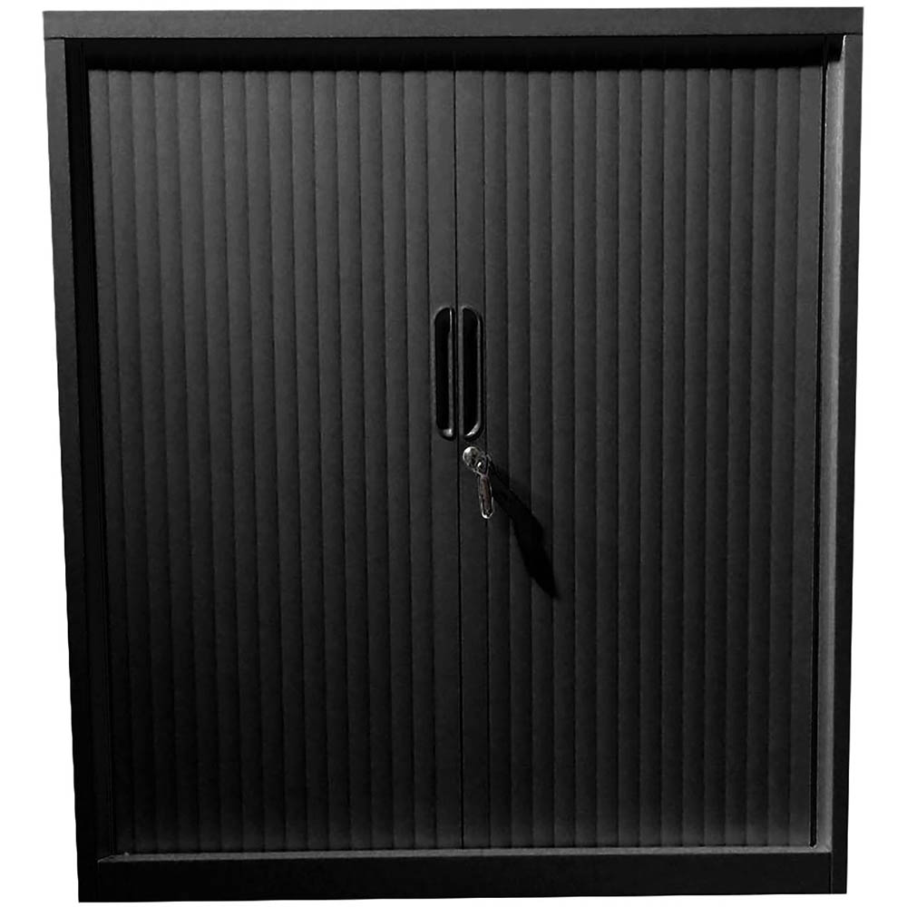 Image for STEELCO TAMBOUR DOOR CABINET 2 SHELVES 1015H X 900W X 463D MM BLACK SATIN from Albany Office Products Depot