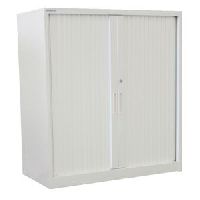 steelco tambour door cabinet 3 shelves 1320h x 1200w x 463d mm white satin