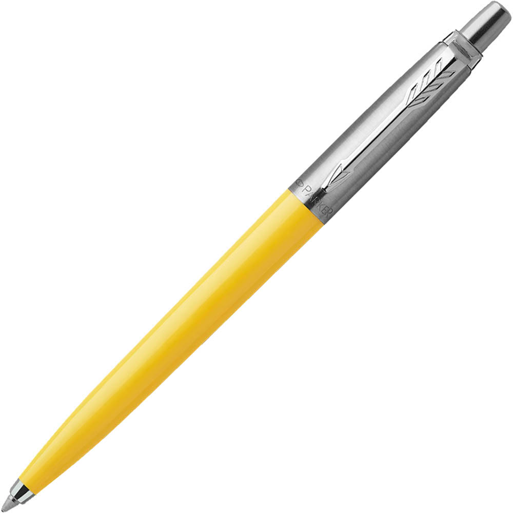 Image for PARKER JOTTER ORIGINALS BALLPOINT PEN MEDIUM BLUE INK MEDIUM STAINLESS STEEL / YELLOW TRIM from MOE Office Products Depot Mackay & Whitsundays