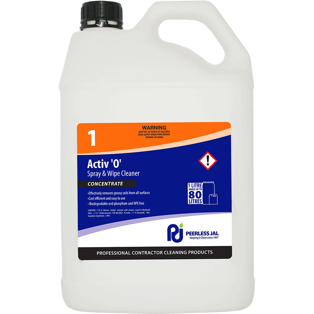 Image for PEERLESS JAL ACTIV O CONCENTRATED SPRAY AND WIPE SURFACE CLEANER 5 LITRE from Ross Office Supplies Office Products Depot