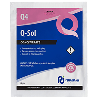 Image for PEERLESS JAL Q-SOL CHLORINATED HOSPITAL GRADE DISINFECTANT/SANITISER SATCHELS BOX 50 from Total Supplies Pty Ltd