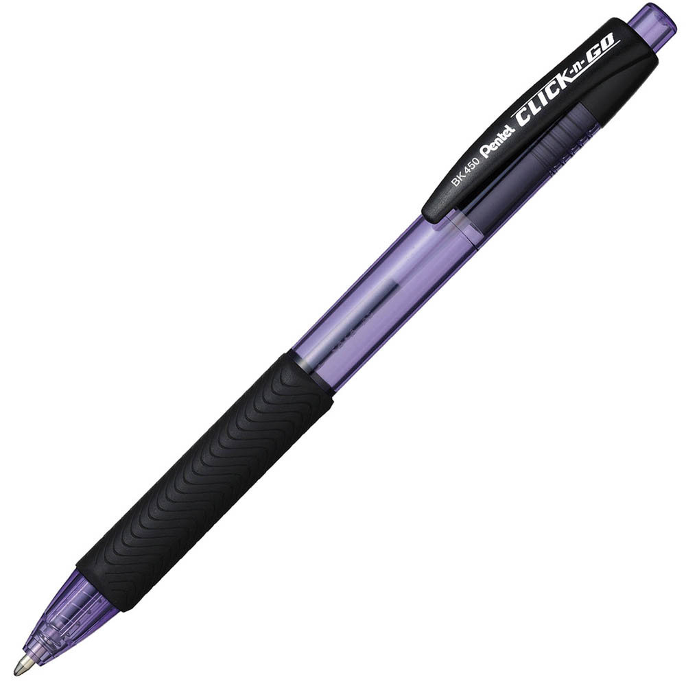 Image for PENTEL BK450 CLICK N GO RETRACTABLE BALLPOINT PEN 1.0MM VIOLET BOX 12 from MOE Office Products Depot Mackay & Whitsundays