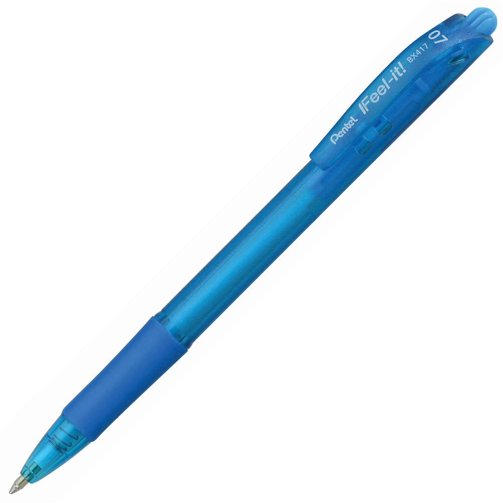 Image for PENTEL BX417 IFEEL-IT RETRACTABLE BALLPOINT PEN 0.7MM SKY BLUE BOX 12 from Ross Office Supplies Office Products Depot