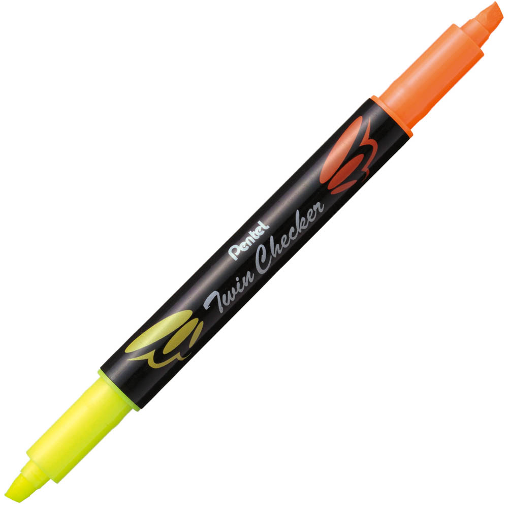 Image for PENTEL SLW8 TWIN CHECKER HIGHLIGHTER TWIN TIP CHISEL YELLOW/ORANGE from MOE Office Products Depot Mackay & Whitsundays
