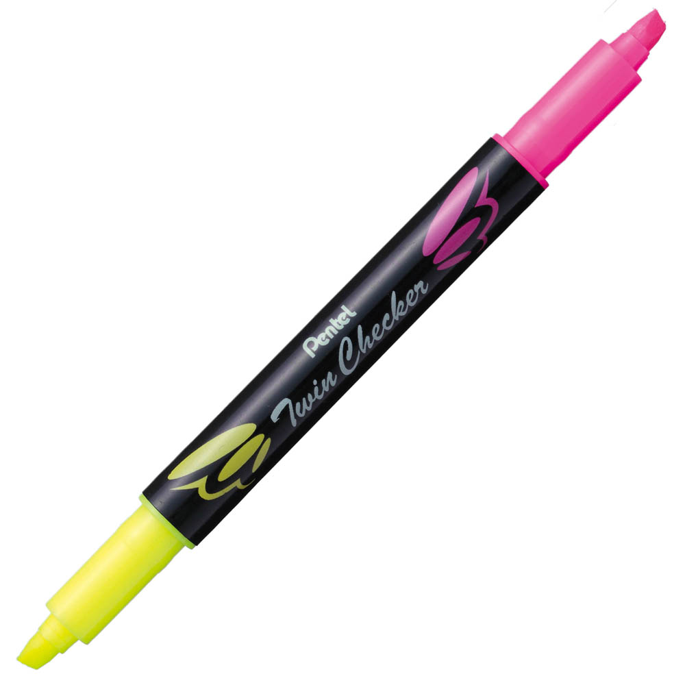 Image for PENTEL SLW8 TWIN CHECKER HIGHLIGHTER TWIN TIP CHISEL YELLOW/PINK from MOE Office Products Depot Mackay & Whitsundays