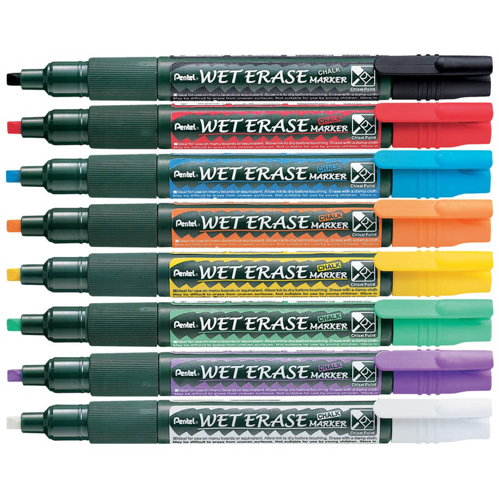 Image for PENTEL SMW26 WET ERASE CHALK MARKER CHISEL ASSORTED BOX 12 from MOE Office Products Depot Mackay & Whitsundays