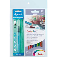 pentel ycb9 arts watercolour pencils with aquash brush pack 12
