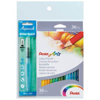 pentel ycb9 arts watercolour pencils with aquash brush pack 36