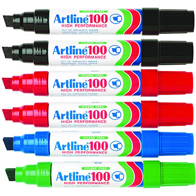 Image for ARTLINE 100 PERMANENT MARKER CHISEL 12MM ASSORTED PACK 6 from MOE Office Products Depot Mackay & Whitsundays