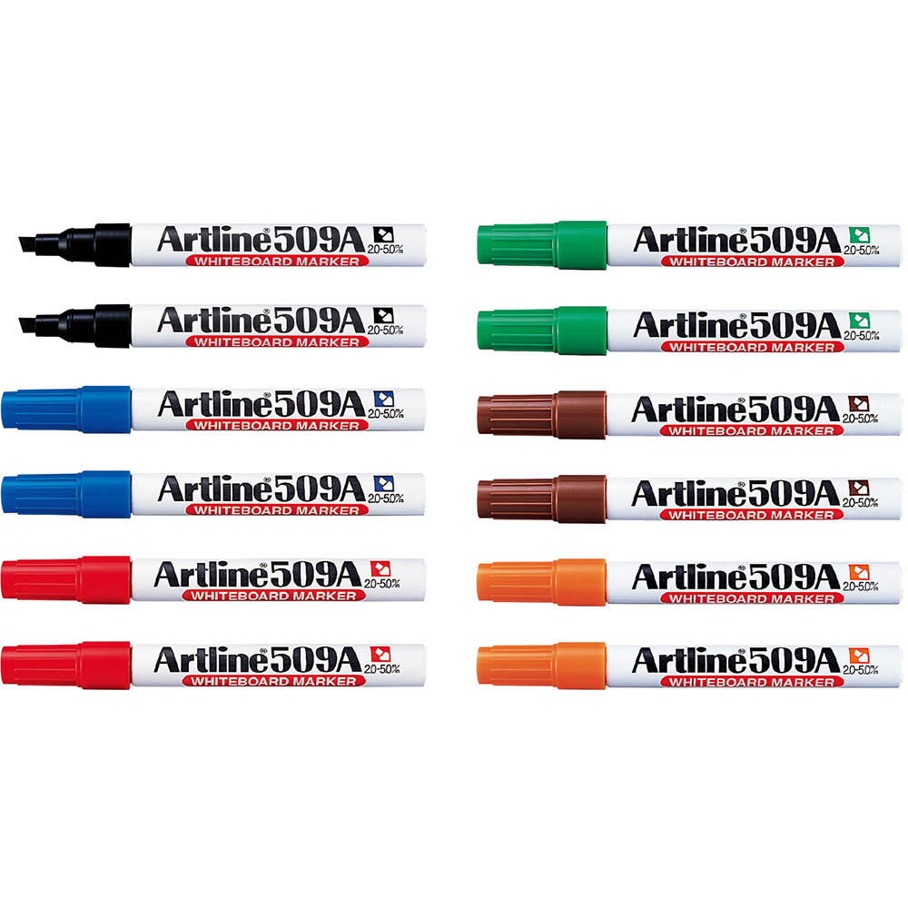 Image for ARTLINE 509A WHITEBOARD MARKER CHISEL 5MM ASSORTED BOX 12 from MOE Office Products Depot Mackay & Whitsundays