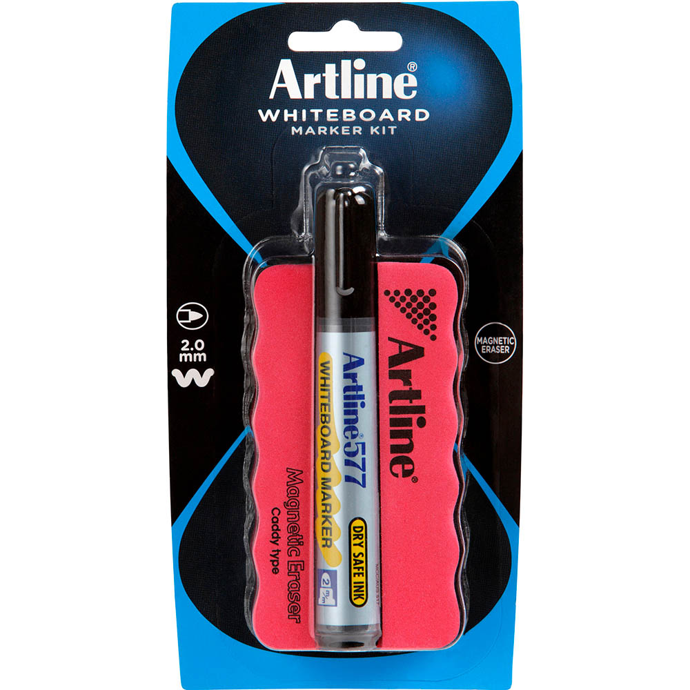 Image for ARTLINE 577 WHITEBOARD ERASER AND MARKER KIT MAGNETIC BLACK from Albany Office Products Depot