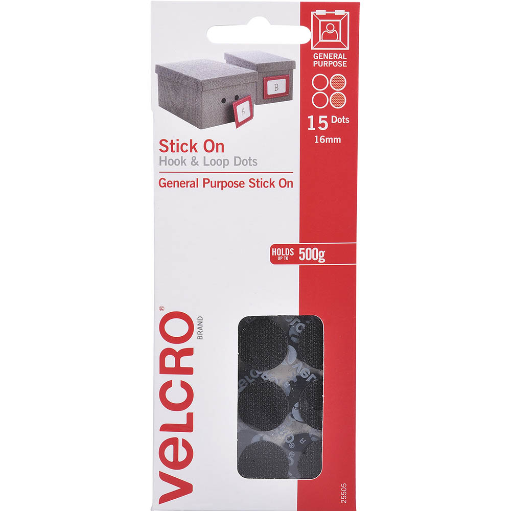 Image for VELCRO BRAND® STICK-ON HOOK AND LOOP DOTS 16MM BLACK PACK 15 from Total Supplies Pty Ltd