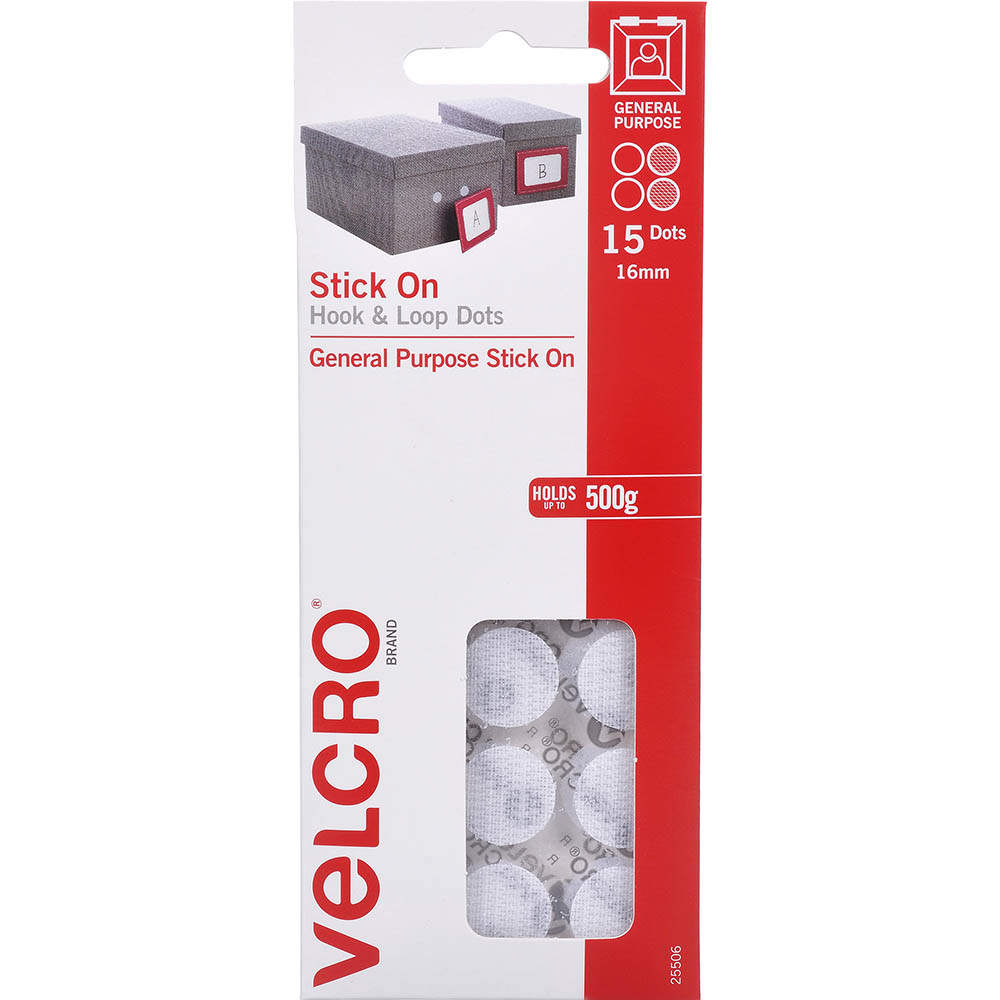 Image for VELCRO BRAND® STICK-ON HOOK AND LOOP DOTS 16MM WHITE PACK 15 from Ross Office Supplies Office Products Depot
