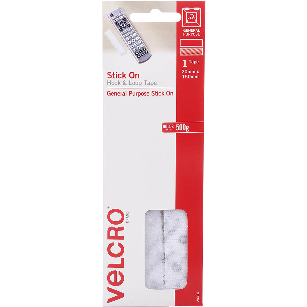 Image for VELCRO BRAND® STICK-ON HOOK AND LOOP STRIP 20 X 150MM WHITE from Ross Office Supplies Office Products Depot