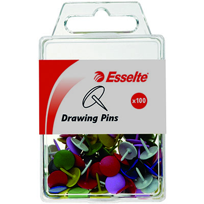 Image for ESSELTE DRAWING PINS ASSORTED PACK 100 from Barkers Rubber Stamps & Office Products Depot