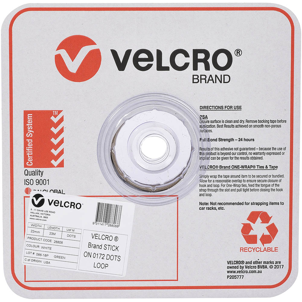 Image for VELCRO BRAND® STICK-ON LOOP DOTS 22MM WHITE PACK 900 from Barkers Rubber Stamps & Office Products Depot