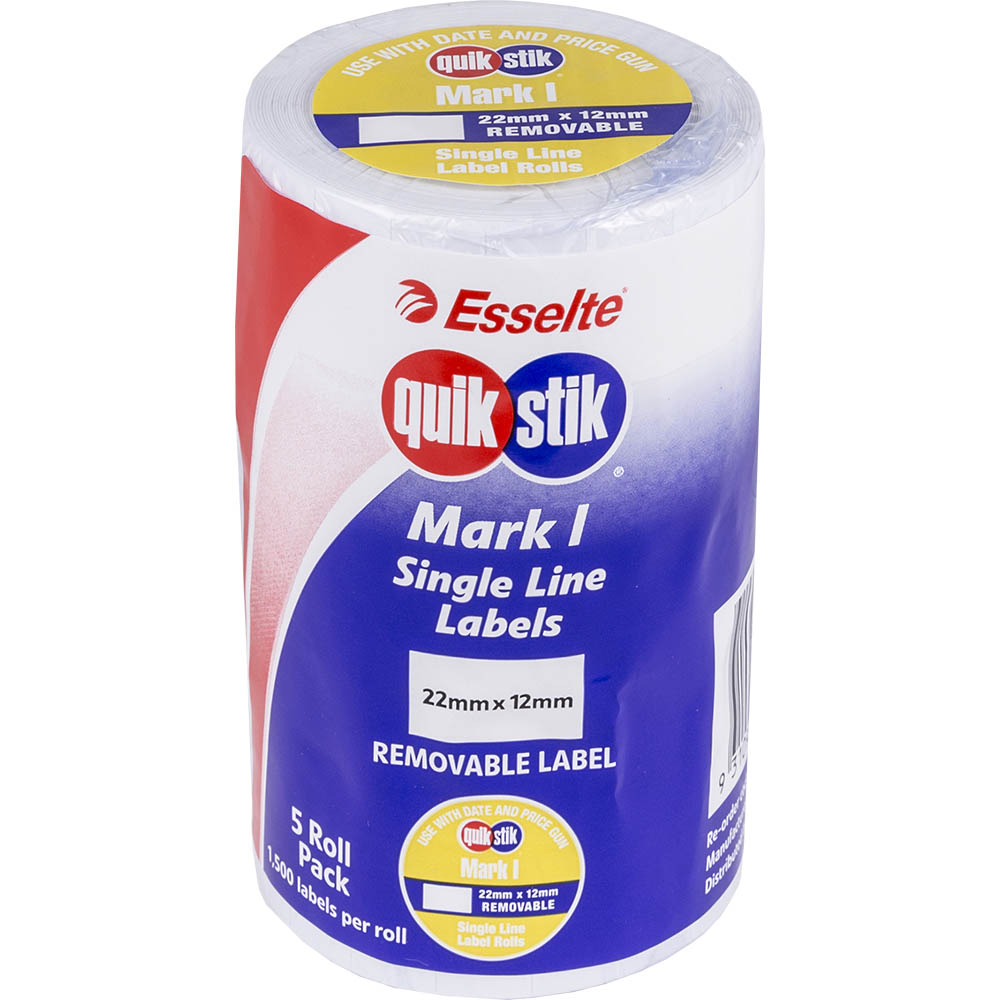 Image for QUIKSTIK MARK I PRICING GUN LABEL REMOVABLE 1500 LABELS/ROLL 22 X 12MM WHITE PACK 5 from Total Supplies Pty Ltd