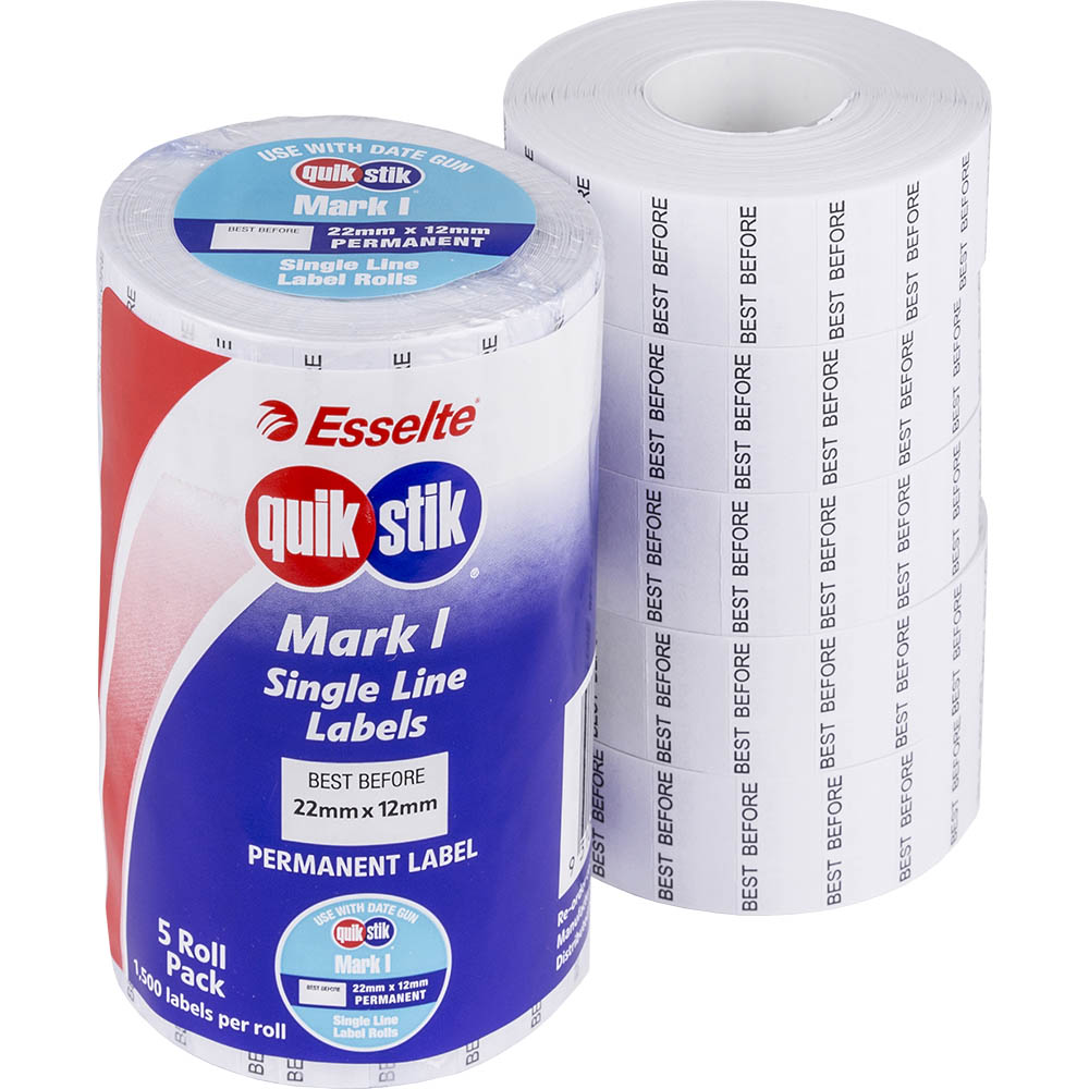 Image for QUIKSTIK MARK I SINGLE LINE LABEL PERMANENT BEST BEFORE 22 X 12MM WHITE PACK 5 from Ross Office Supplies Office Products Depot