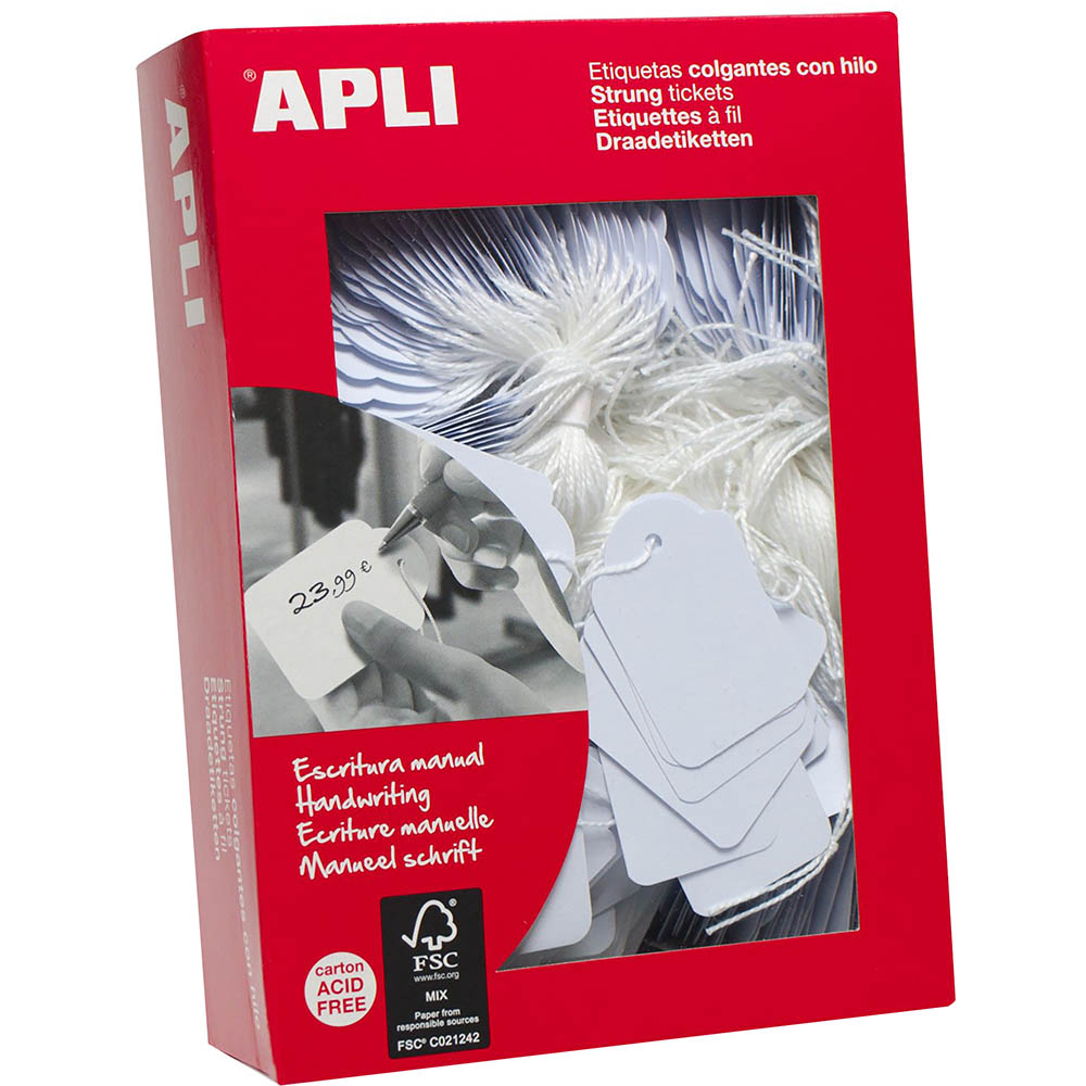 Image for APLI STRUNG TICKETS 50 X 70MM WHITE BOX 400 from OFFICEPLANET OFFICE PRODUCTS DEPOT