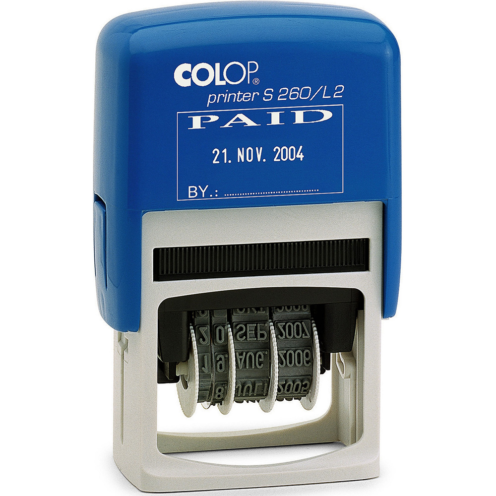 Image for COLOP S260/L2 PRINTER SELF-INKING DATE STAMP PAID 4MM BLUE/RED from MOE Office Products Depot Mackay & Whitsundays
