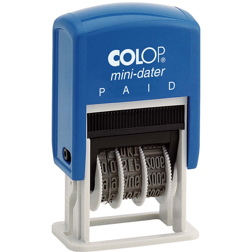 Image for COLOP S160/L2B MINI-DATER PRINTER SELF-INKING STAMP PAID 4MM BLUE/RED from MOE Office Products Depot Mackay & Whitsundays