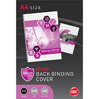 gbc binding cover gloss 250gsm a4 black pack 100