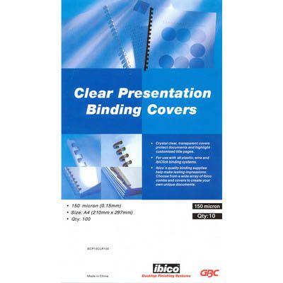 Image for GBC IBICO BINDING COVER 150 MICRON A4 CLEAR PACK 100 from Office Business Office Products Depot