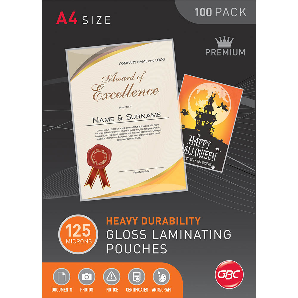 Image for GBC LAMINATING POUCH GLOSS 125 MICRON A4 CLEAR PACK 100 from Office Products Depot