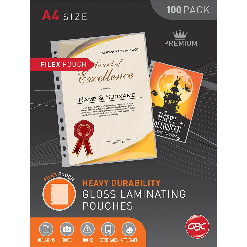 Image for GBC FILEX LAMINATING POUCH 125 MICRON A4 CLEAR PACK 100 from Margaret River Office Products Depot