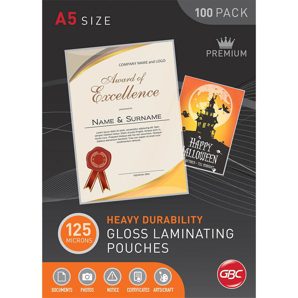 Image for GBC LAMINATING POUCH 125 MICRON A5 CLEAR PACK 100 from OFFICEPLANET OFFICE PRODUCTS DEPOT