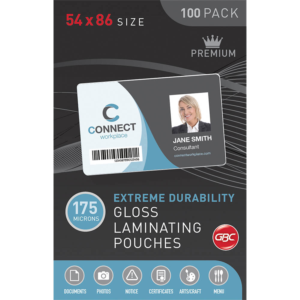 Image for GBC LAMINATING POUCH 175 MICRON 54 X 86MM CLEAR PACK 100 from MOE Office Products Depot Mackay & Whitsundays