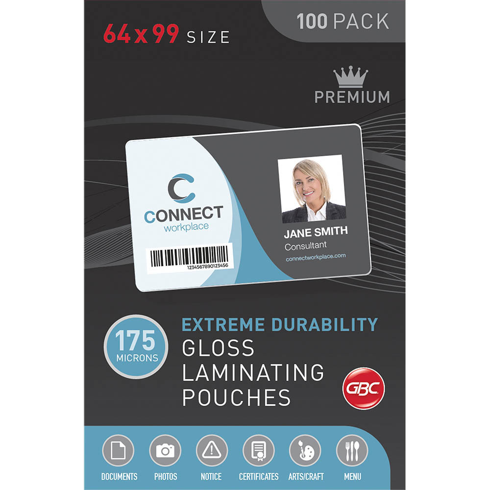 Image for GBC LAMINATING POUCH 175 MICRON 64 X 99MM CLEAR PACK 100 from Office Products Depot Gold Coast