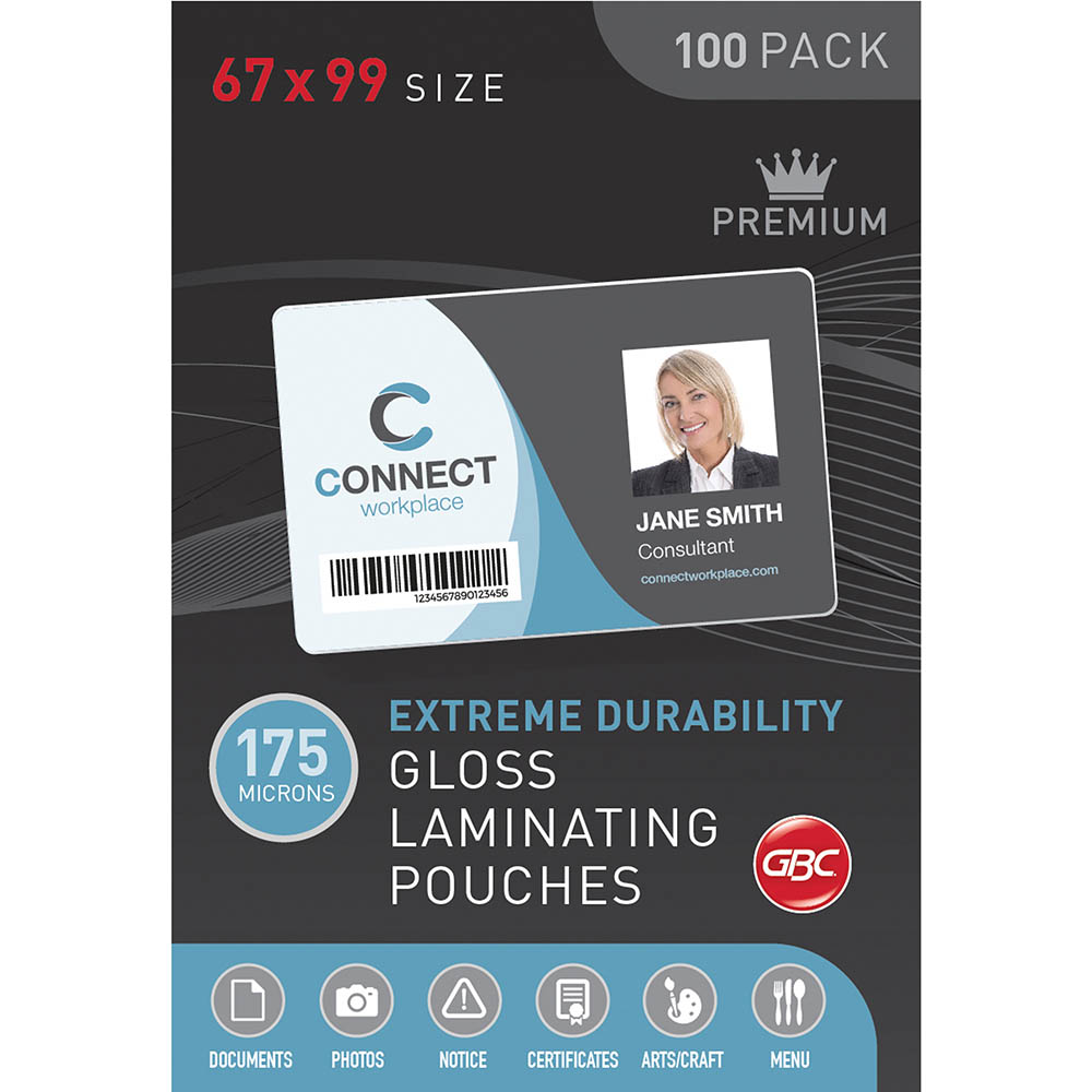 Image for GBC LAMINATING POUCH 175 MICRON 67 X 99MM CLEAR PACK 100 from Office Products Depot