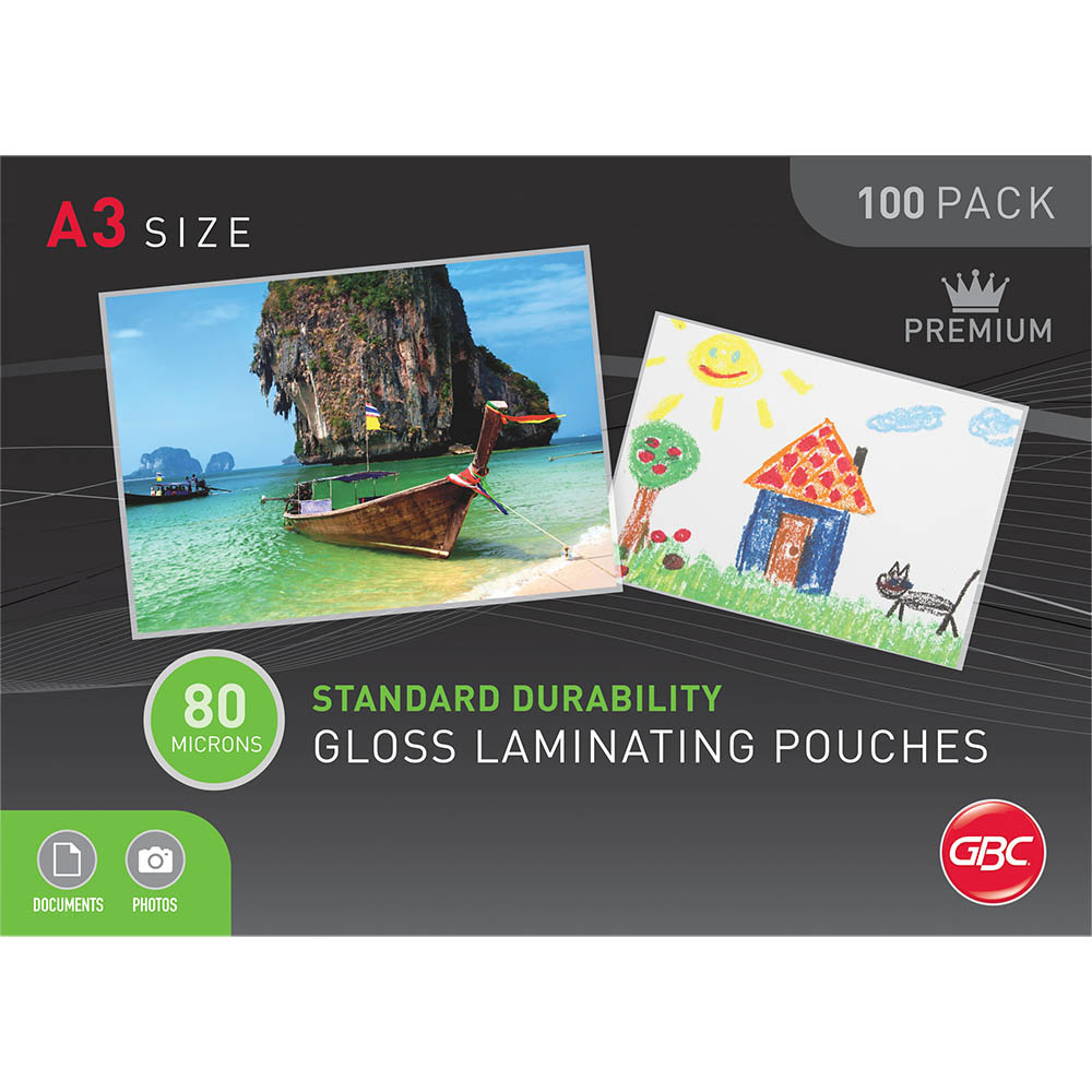 Image for GBC LAMINATING POUCH GLOSS 80 MICRON A3 CLEAR PACK 100 from Office Products Depot Gold Coast