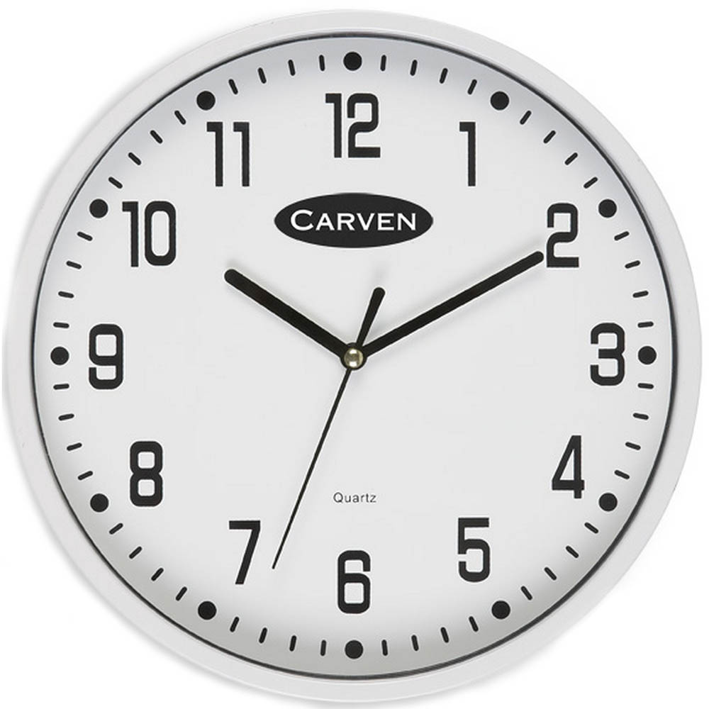 Image for CARVEN WALL CLOCK 225MM WHITE FRAME from Office Products Depot Gold Coast