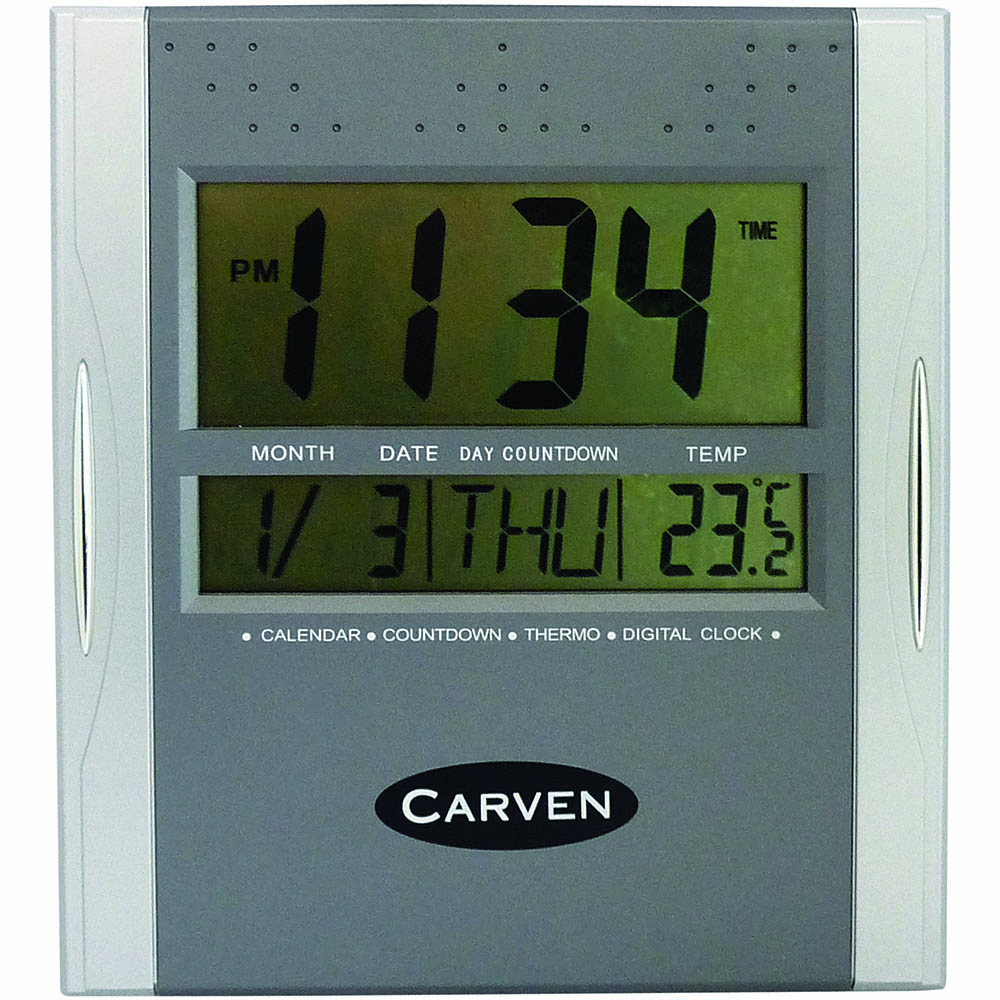 Image for CARVEN DIGITAL CLOCK 210MM SILVER from Office Products Depot Gold Coast