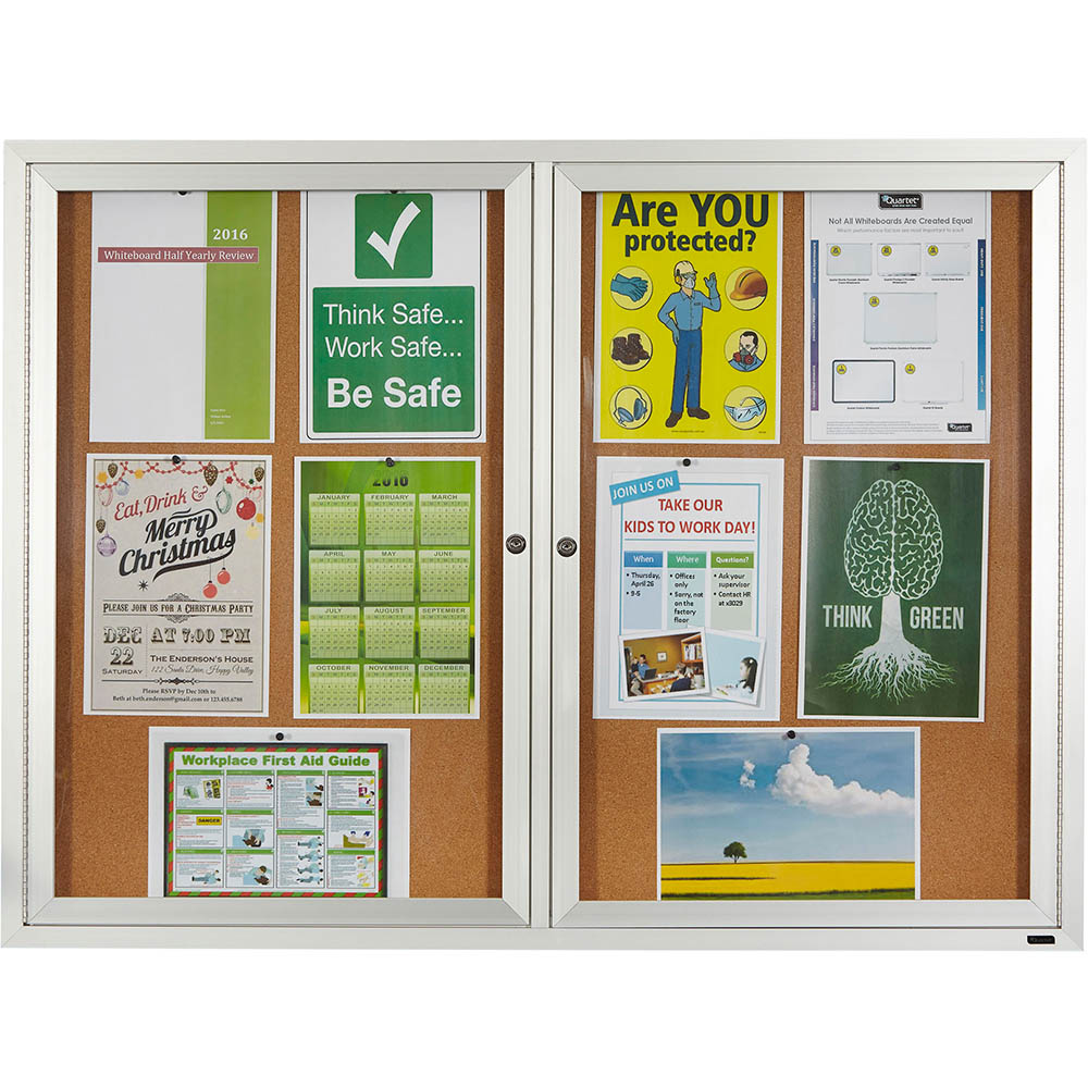 Image for QUARTET ENCLOSED CORKBOARD 2 DOOR ALUMINIUM FRAME 1200 X 900MM BROWN from Ross Office Supplies Office Products Depot