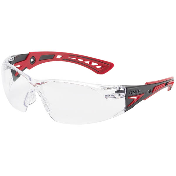 Image for BOLLE SAFETY RUSH PLUS SAFETY GLASSES RED AND BLACK ARMS CLEAR LENS from Office Products Depot