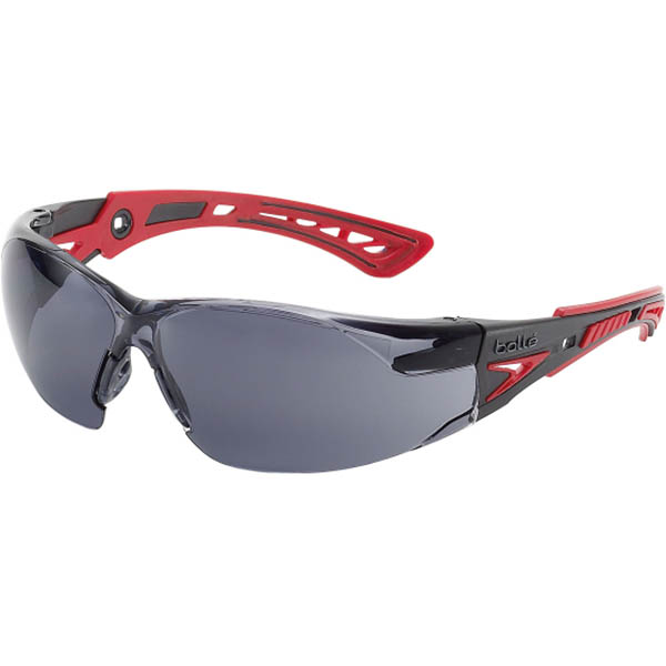 Image for BOLLE SAFETY RUSH PLUS SAFETY GLASSES RED AND BLACK ARMS SMOKE LENS from Office Products Depot