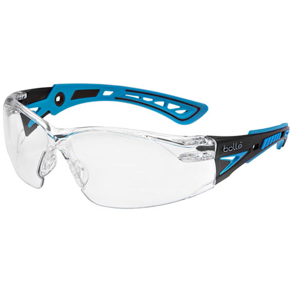 Image for BOLLE SAFETY RUSH PLUS SMALL SAFETY GLASSES BLUE AND BLACK ARMS CLEAR LENS from Office Products Depot