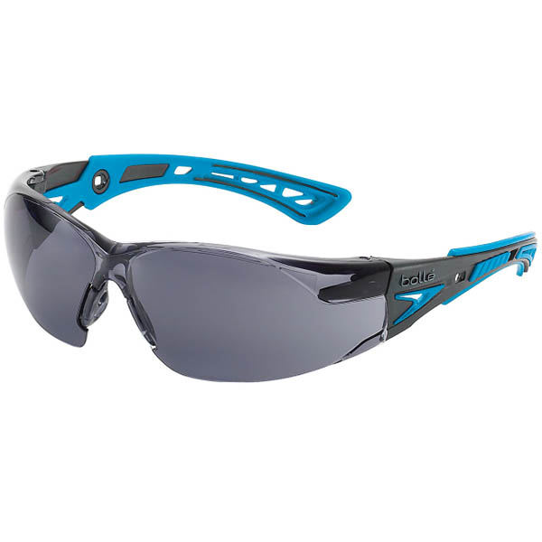 Image for BOLLE SAFETY RUSH PLUS SMALL SAFETY GLASSES BLUE AND BLACK ARMS SMOKE LENS from Office Products Depot Gold Coast