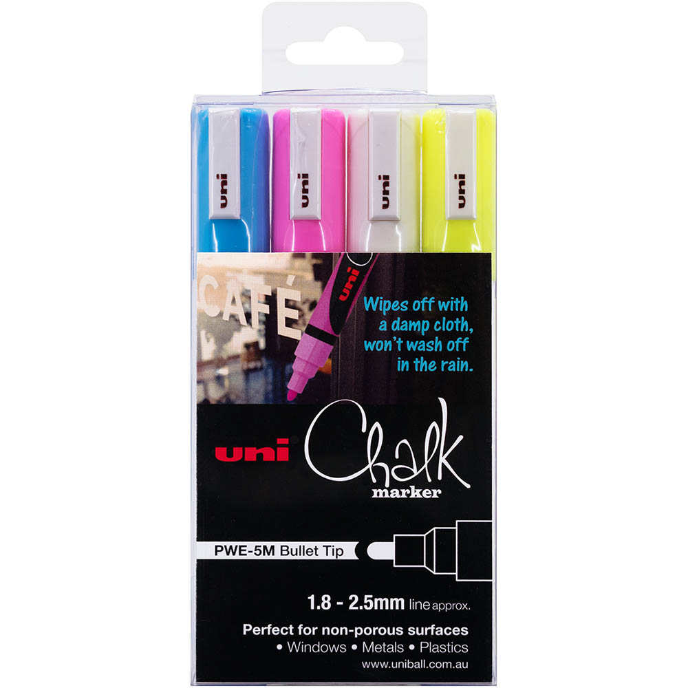 Image for UNI-BALL CHALK MARKER BULLET TIP 2.5MM ASSORTED PACK 4 from MOE Office Products Depot Mackay & Whitsundays
