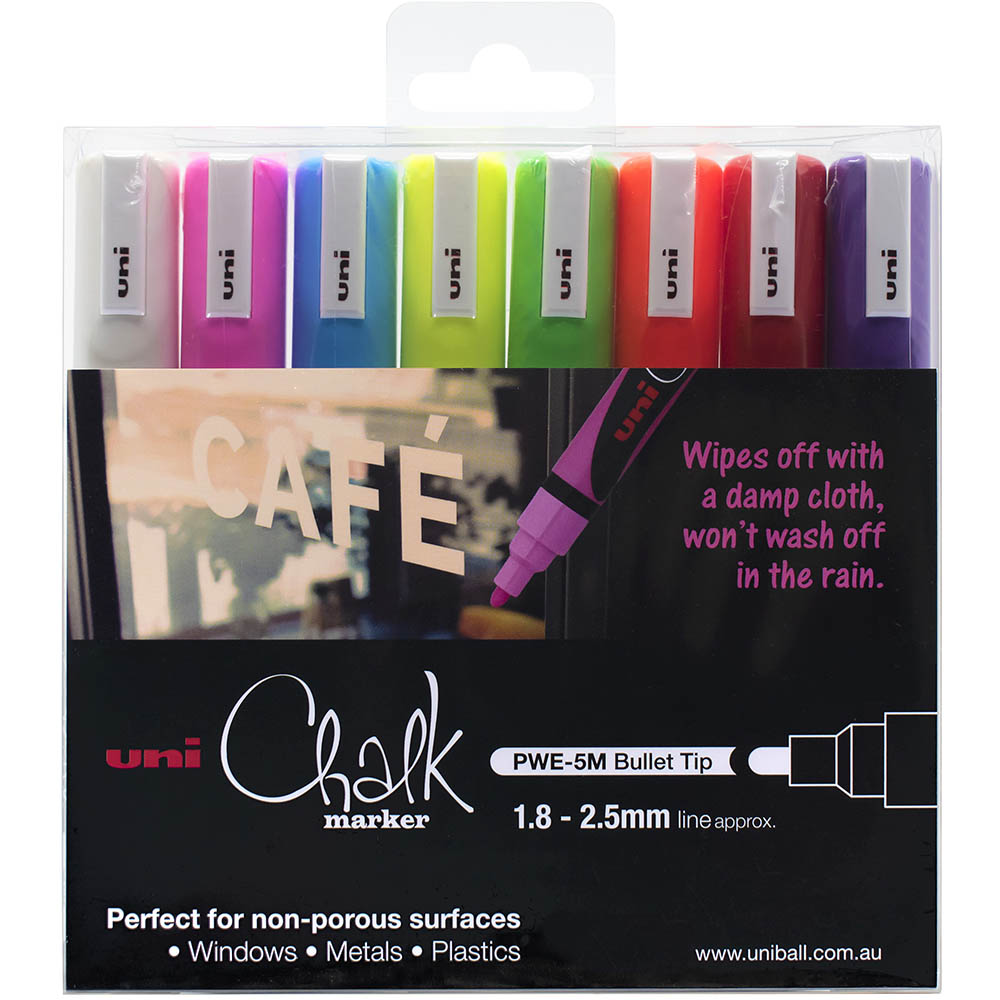 Image for UNI-BALL CHALK MARKER BULLET TIP 2.5MM ASSORTED PACK 8 from MOE Office Products Depot Mackay & Whitsundays