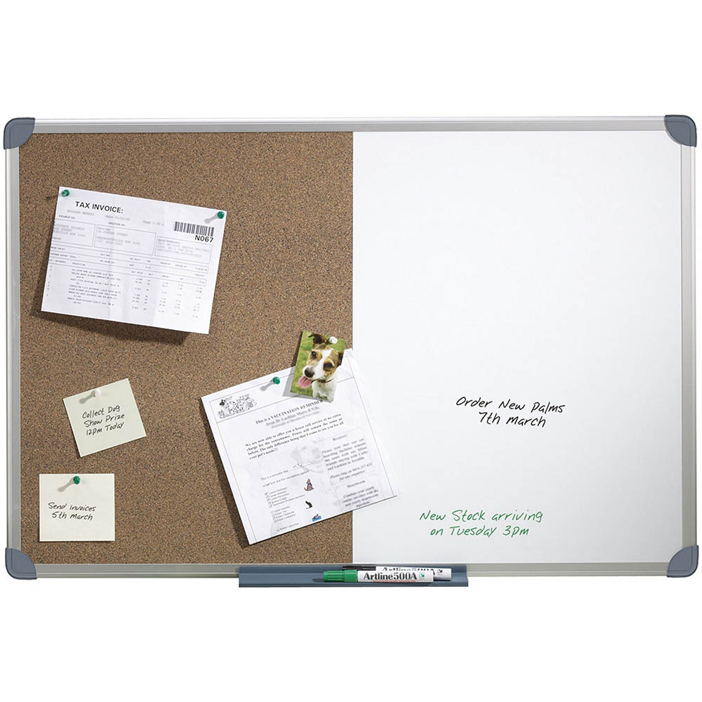 Image for QUARTET PENRITE CORKBOARD/WHITEBOARD ALUMINIUM FRAME NON-MAGNETIC 900 X 600MM from Ross Office Supplies Office Products Depot