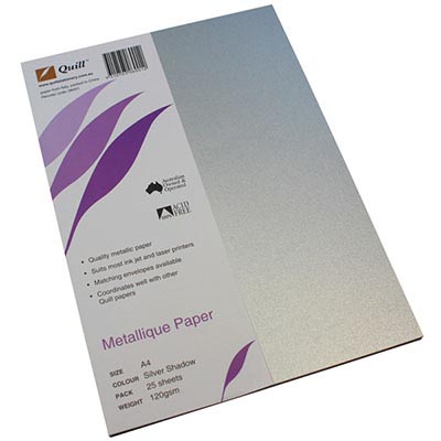 Image for QUILL METALLIQUE PAPER 120GSM A4 SILVER SHADOW PACK 25 from Total Supplies Pty Ltd