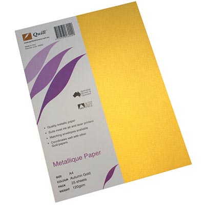 Image for QUILL METALLIQUE PAPER 120GSM A4 AUTUMN GOLD PACK 25 from Total Supplies Pty Ltd