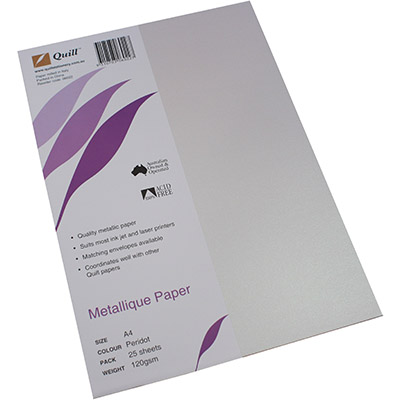 Image for QUILL METALLIQUE PAPER 120GSM A4 PERIDOT PACK 25 from MOE Office Products Depot Mackay & Whitsundays