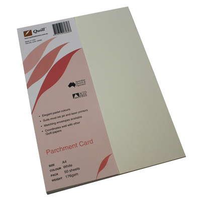 Image for QUILL PARCHMENT CARD 176GSM A4 WHITE PACK 50 from OFFICEPLANET OFFICE PRODUCTS DEPOT